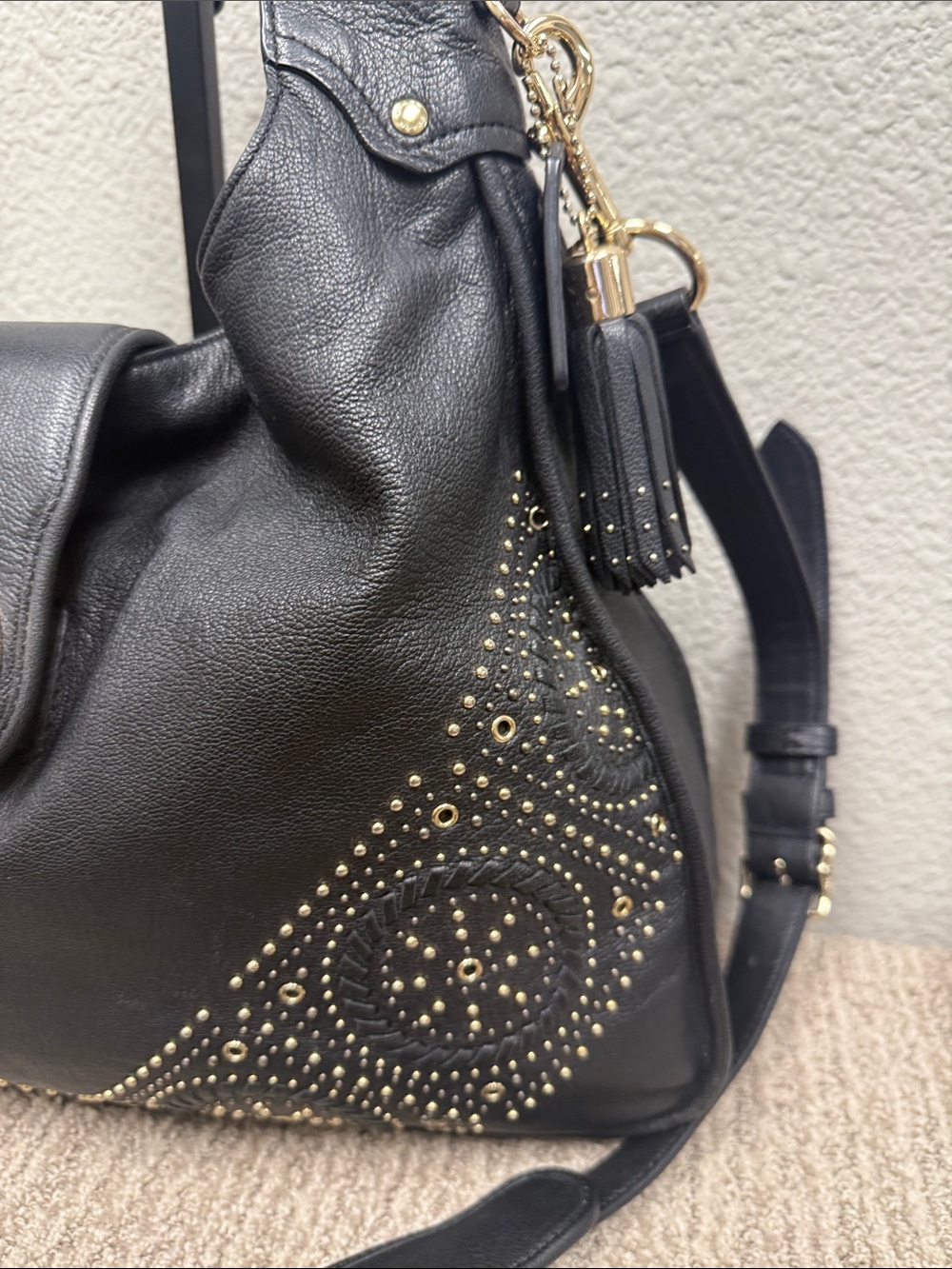 Coach Black Leather Ryder Studded Hobo Bag with Gold Hardware - Picture 2 of 15